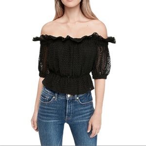 Express black eyelet crop blouse off the shoulder, size Small